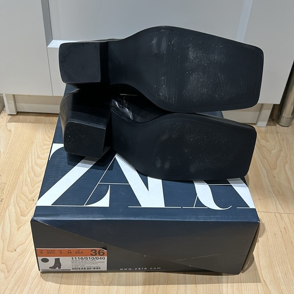 Zara Black Leather Square Toe Boots in Size 6 - Picture 5 of 7